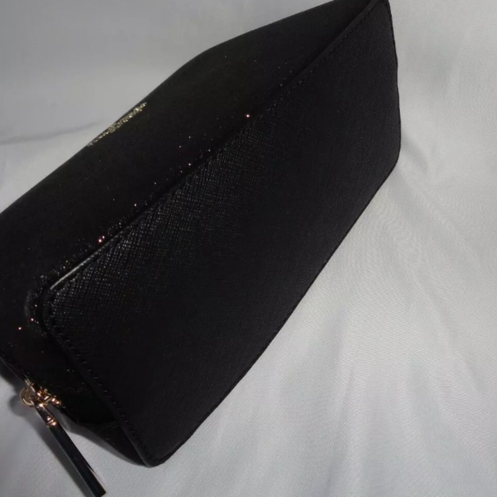 New Kate Spade Shimmy Glitter Fabric Small Cosmetic Case Makeup Bag Travel Black - Picture 4 of 5